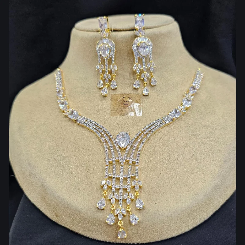 Women’s modern necklaces-FS Collection Gold Plated AD Stone Necklace Set