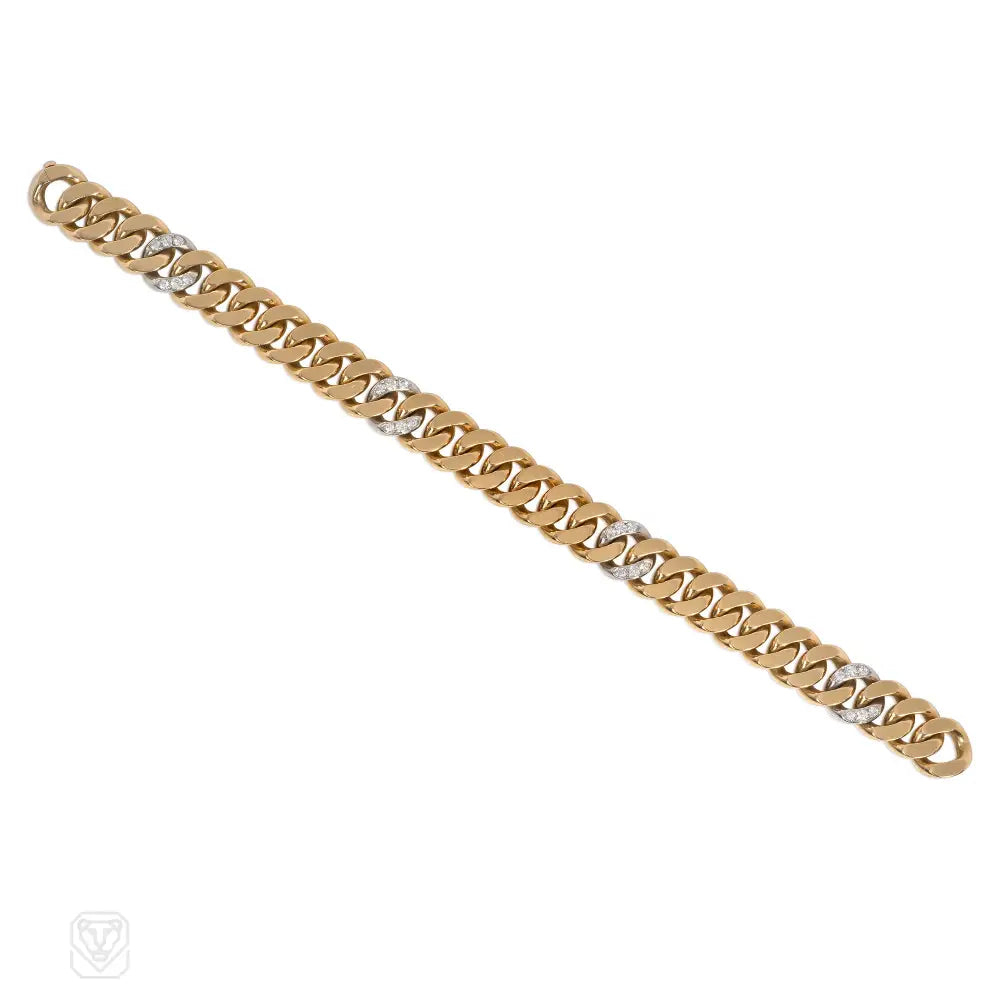 Women’s designer bracelet-1960s 18k gold, platinum, and diamond curblink bracelet