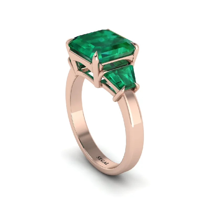 Women’s diamond solitaire ring-Three Stone Emerald Engagement Ring - Bethany No. 20