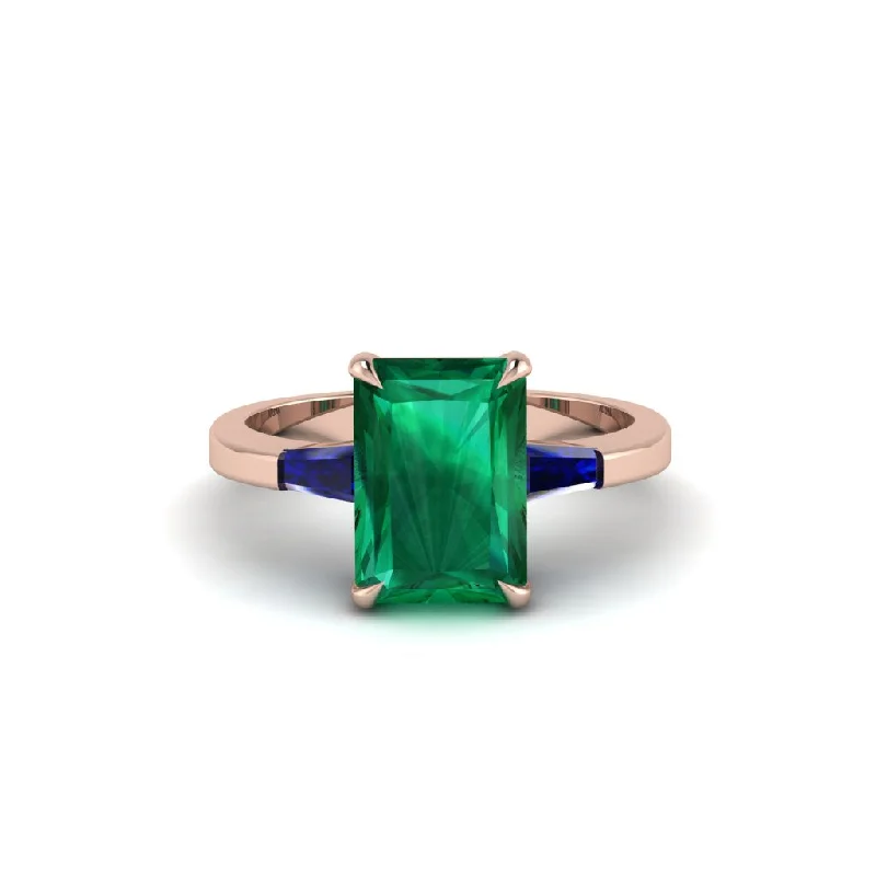 Women’s solitaire engagement ring-Three Stone Radiant Cut Emerald Engagement Ring - Hillary No. 65