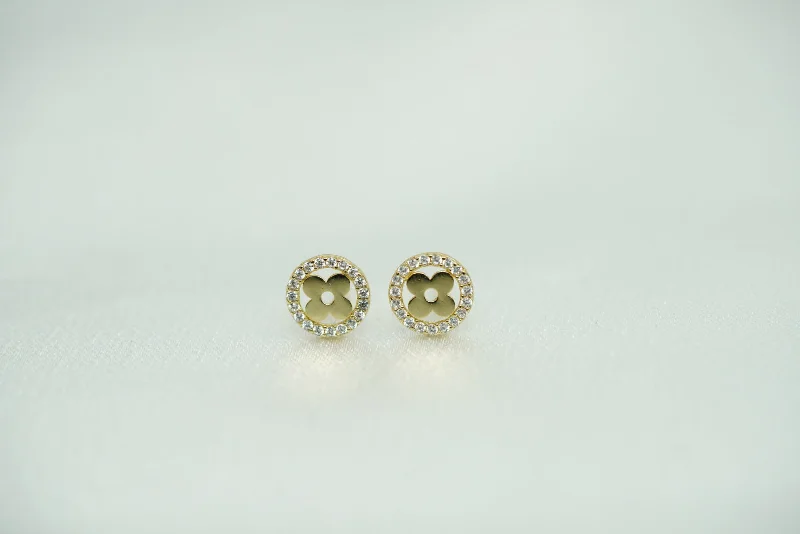 Women’s premium earrings-14k Flower Crystal Circle Earrings New