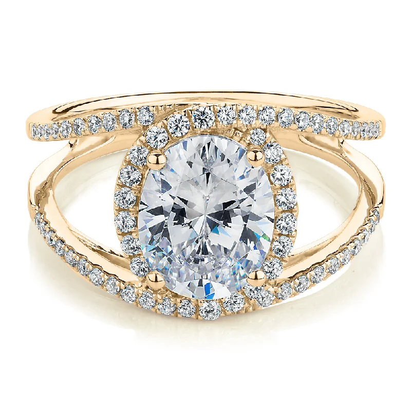 Women’s gemstone engagement rings-Dress ring with 2.95 carats* of diamond simulants in 10 carat yellow gold