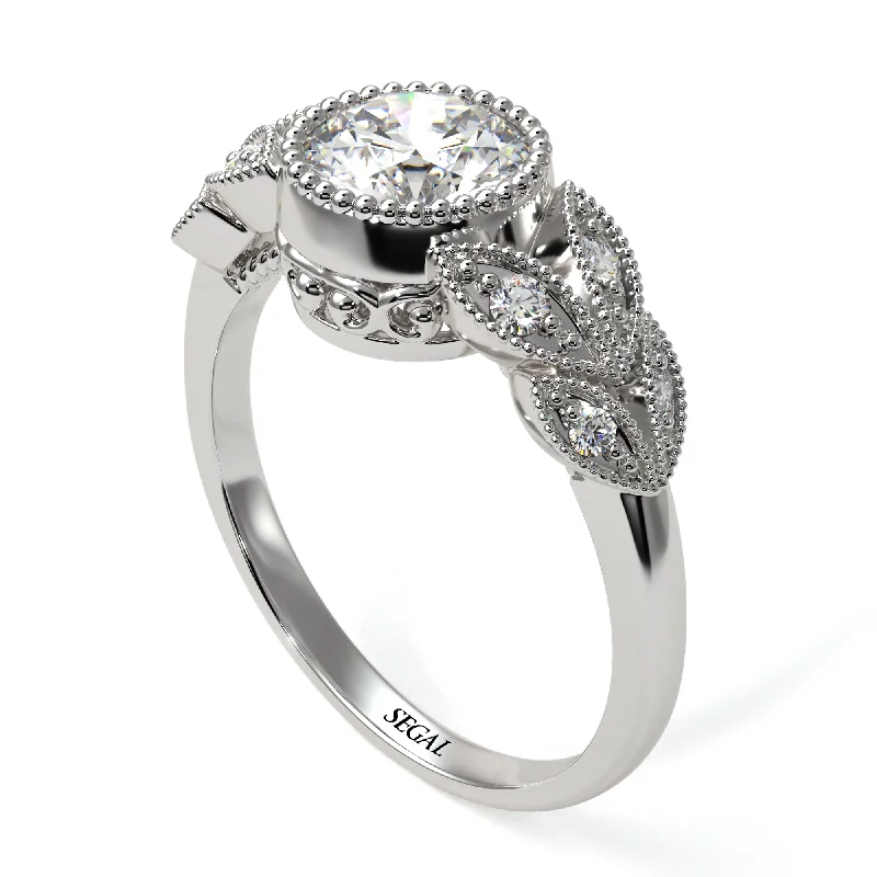 Women’s alternative engagement ring-Art Deco Diamond Leaves Engagement Rings - Thalia No. 3