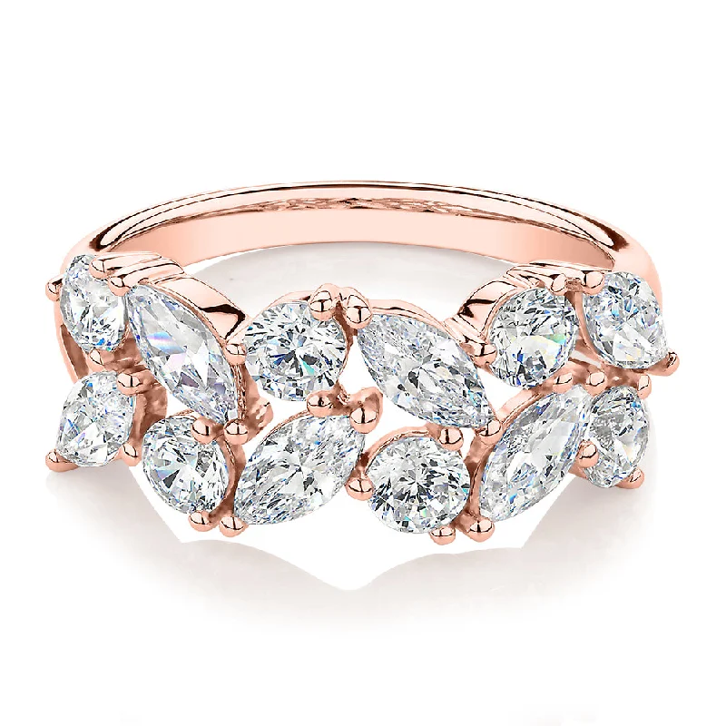 Women’s gold rings-Dress ring with 3.36 carats* of diamond simulants in 10 carat rose gold