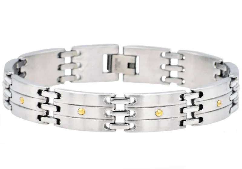 Women’s monogram bracelet-Mens Stainless Steel Bracelet With Gold Screws