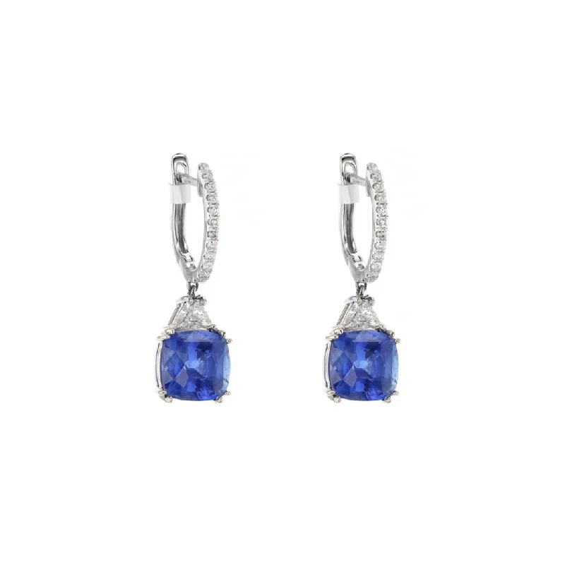 Women’s diamond stud earrings-Blue Sapphire & Diamond Drop Earrings