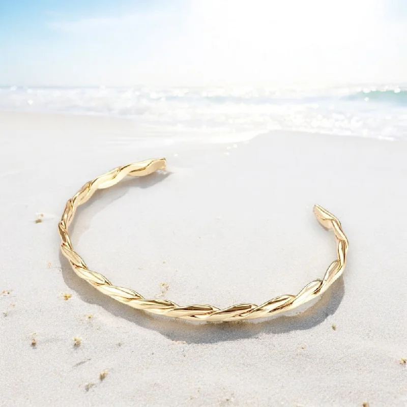 Women’s custom bangles-TILLY - 18K Gold Twist Cuff - Accent Bracelet