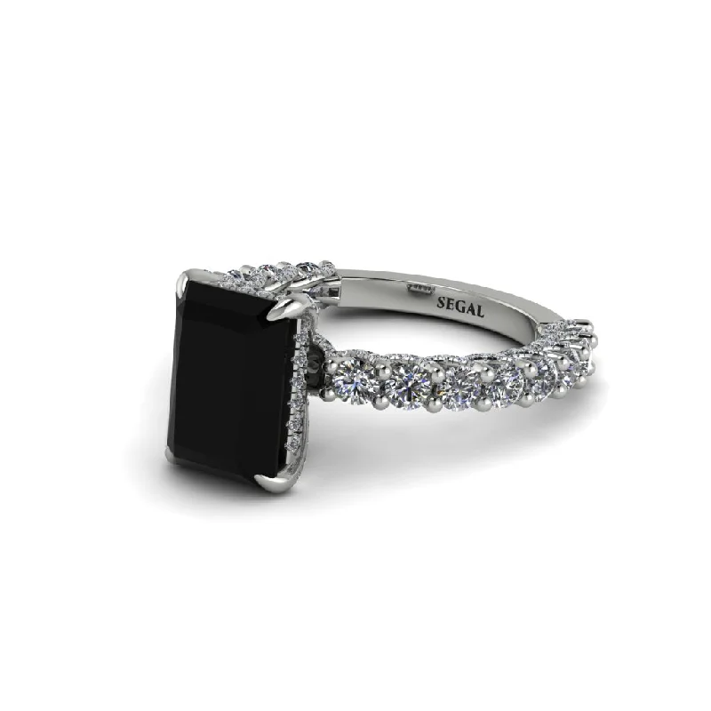 Women’s unique diamond engagement ring-Vintage Radiant Cut Black Diamond Engagement Ring - Renee No. 9