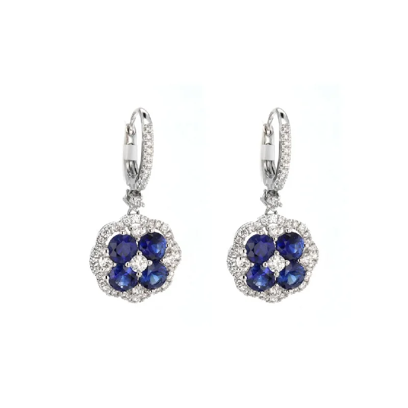 Women’s crystal earrings-Blue Sapphire & Diamond Halo Drop Earrings