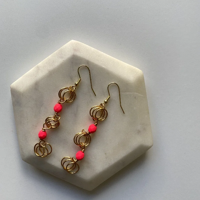 Women’s hoop and drop earrings-The Kiere Earrings in Neon Pink