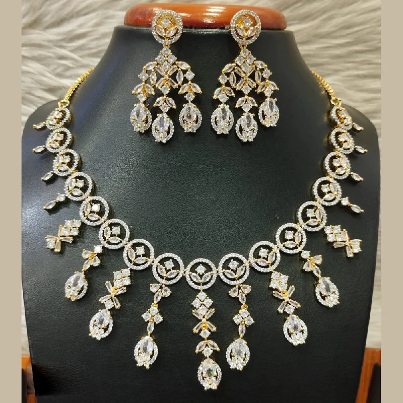 Women’s modern diamond necklaces-Jain Jewellers Gold Plated AD Necklace Set