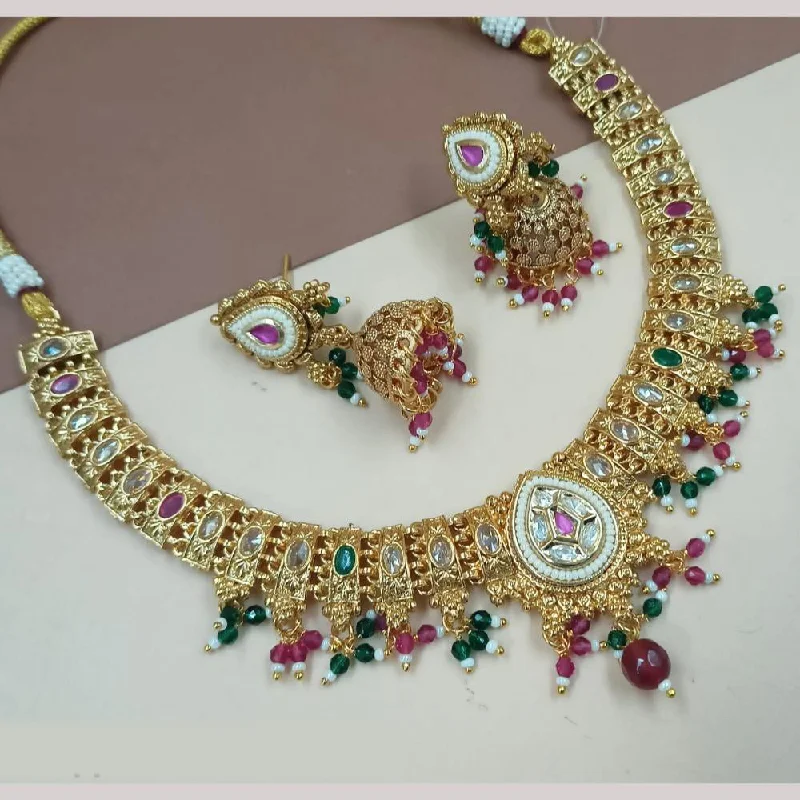 Women’s engraved necklaces-Padmawati Bangles Gold Plated Crystal Stone And Pearls Necklace Set