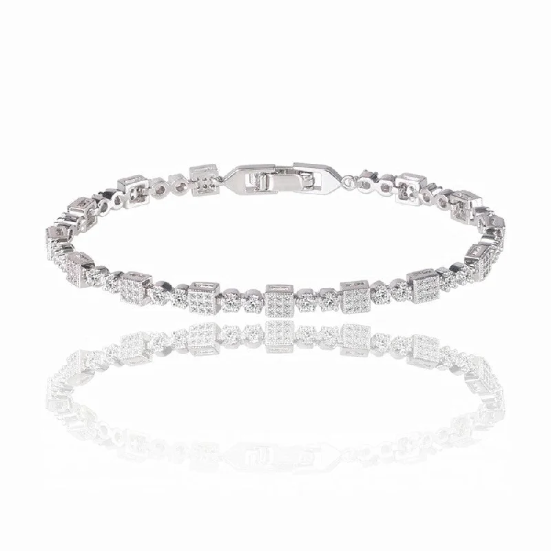 Women’s textured bangle-Square Tennis Bracelet with White Diamond Cubic Zirconia