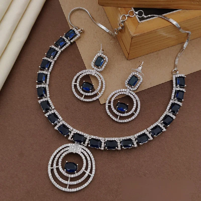 Women’s silver necklaces-Shagna Silver Plated AD Necklace Set