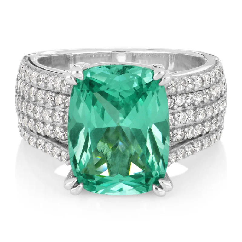 Women’s wedding rings-Dress ring with ocean green simulant and 0.90 carats* of diamond simulants in sterling silver