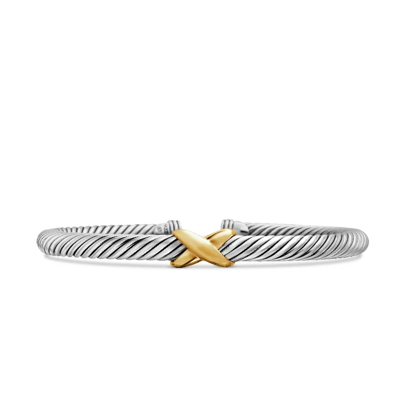 Women’s custom bangle-X Classic Cable Station Bracelet in Sterling Silver with 14K Yellow Gold\, 5mm