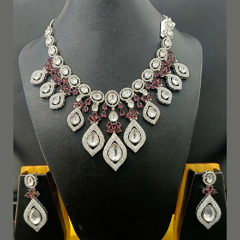 Women’s layered necklaces-Jain Jewellers Silver Plated AD Necklace Set