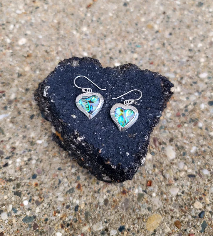 Women’s boho earrings-Abalone & Sterling Heart Earrings