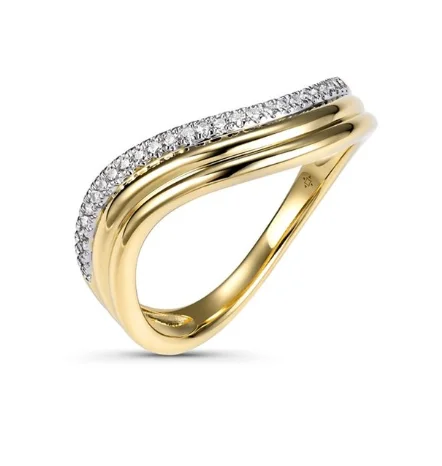 Women’s silver rings-Wavy Triple Band with Diamond Ring