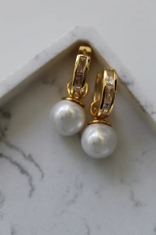 Women’s gold-plated earrings-Classic Pearl Hoop Earrings