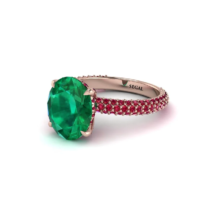 Women’s chic engagement ring-Oval Cut Emerald Classic Pave Engagement Ring - Irene No. 50