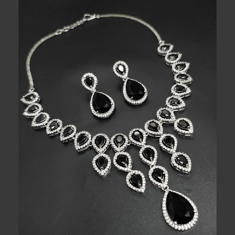 Women’s modern diamond necklaces-Aamrapali Silver Plated  AD Necklace Set