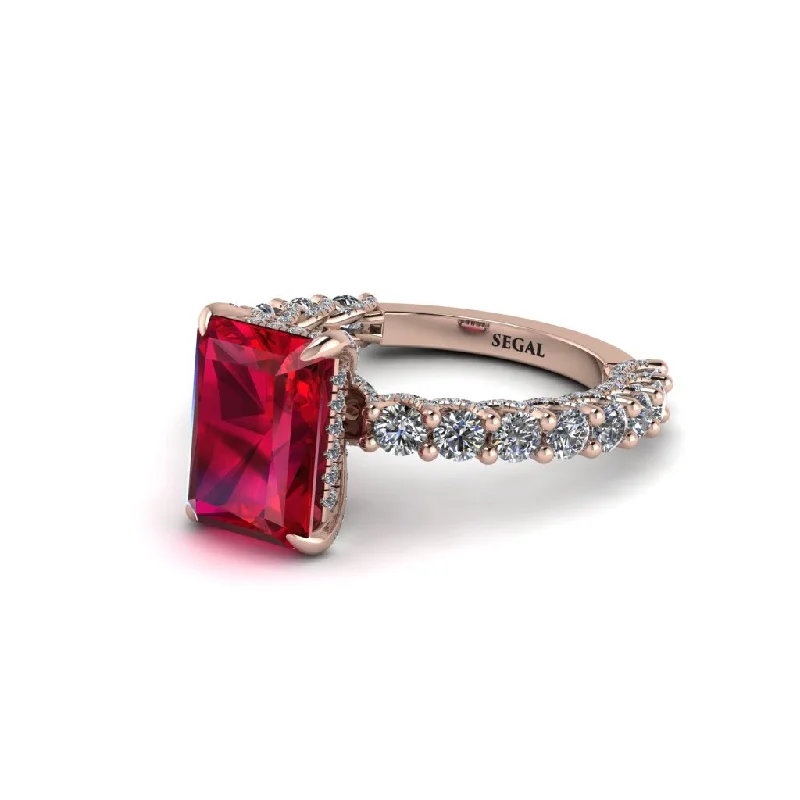 Women’s affordable engagement ring-Vintage Radiant Cut Ruby Engagement Ring - Renee No. 11