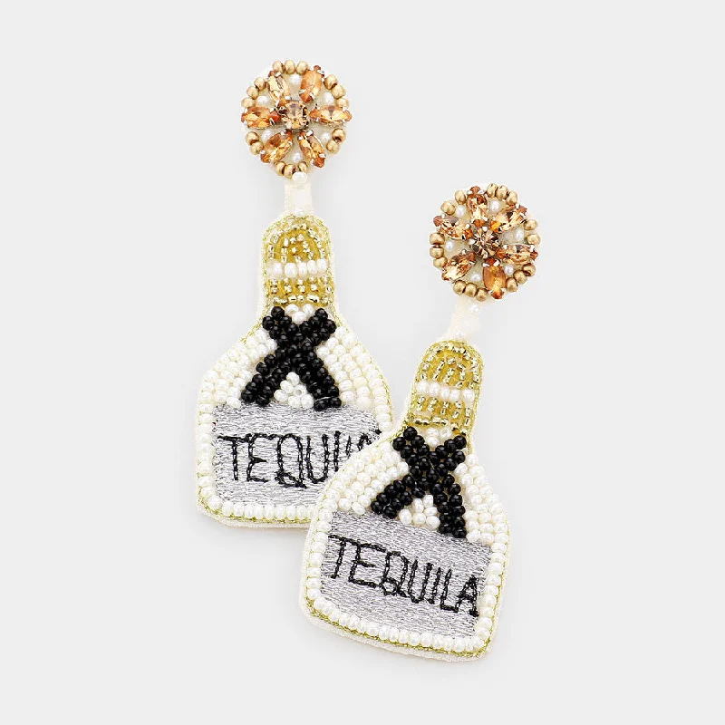 Women’s trendy earrings-Beaded Earrings, Adult Beverage