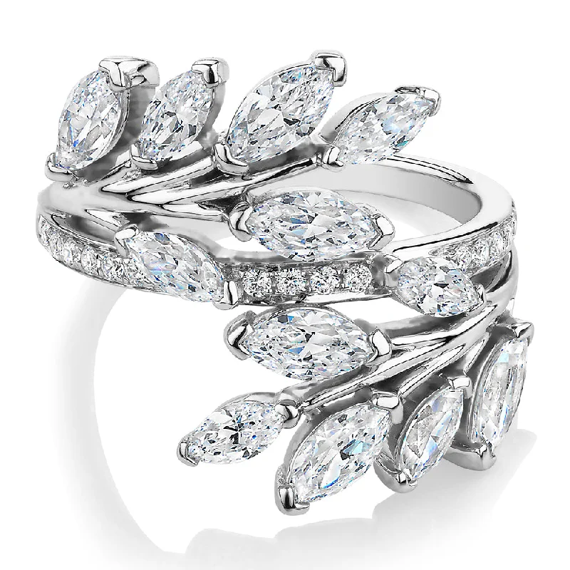 Women’s antique-inspired rings-Dress ring with 2.48 carats* of diamond simulants in 10 carat white gold