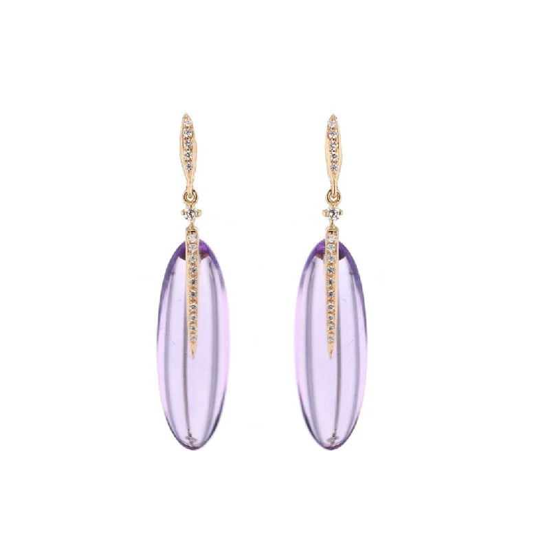 Women’s silver-plated earrings-Amethyst & Diamond Drop Earrings