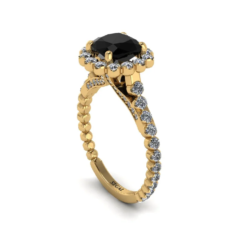 Women’s handmade engagement ring-Modern Black Diamond Cushion Cut Engagement Ring - Uma No. 7