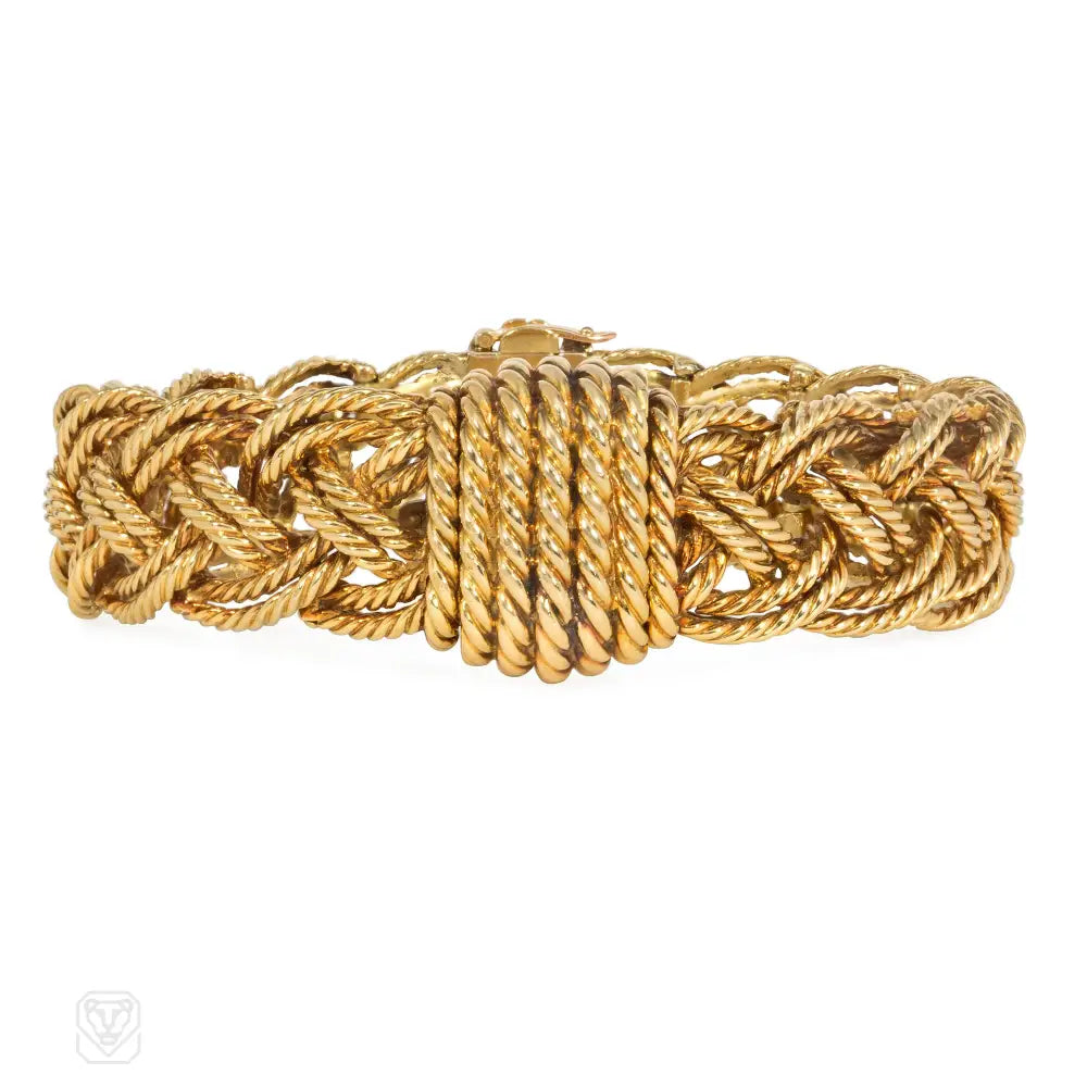 Women’s mixed metal bracelet-Boucheron Paris mid-century woven rope bracelet/watch