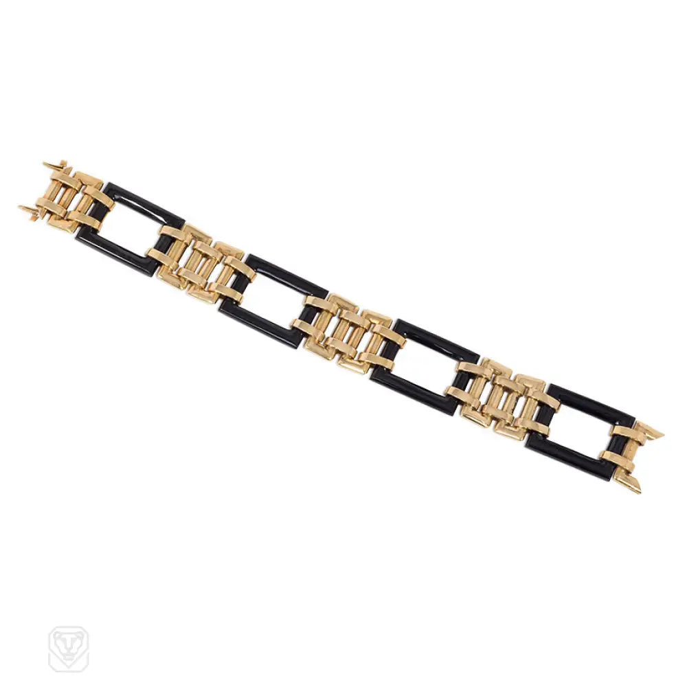 Women’s delicate bracelet-Ghiso Art Deco gold and onyx bracelet