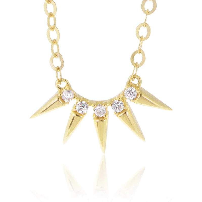 Women’s luxury necklaces-14K Yellow Gold Diamond 0.10ct Spike Design Necklace