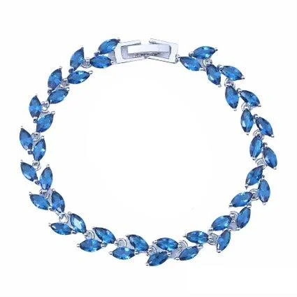 Women’s luxury bangle-Tennis Bracelet Blue Sapphire Marquise Cut Tennis Bracelet with Blue Sapphire Cubic Zirconia