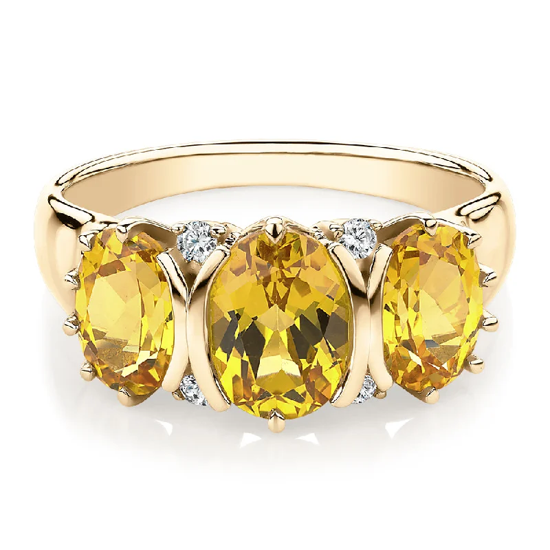 Women’s emerald-cut rings-Dress ring with citrine and diamond simulants in 10 carat yellow gold