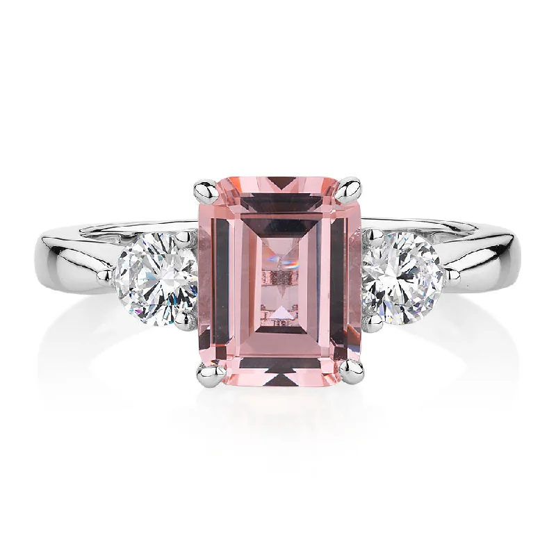 Women’s thick band rings-Dress ring with morganite simulant and 0.5 carats* of diamond simulants in sterling silver