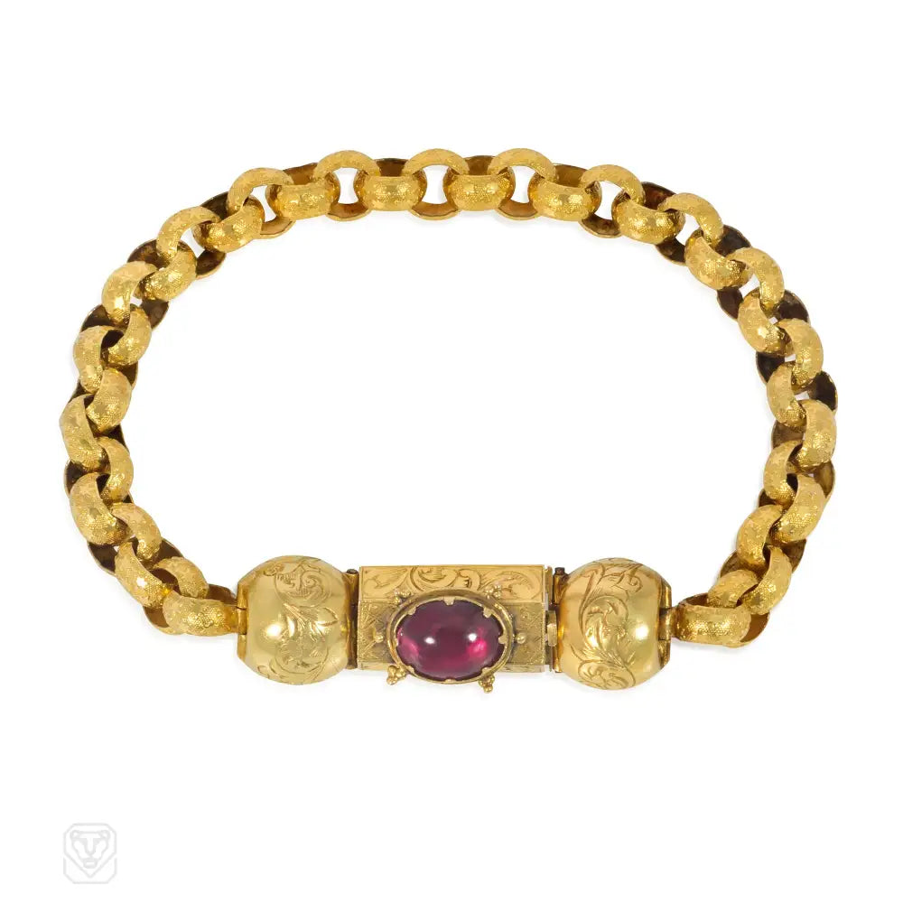 Women’s delicate bracelet-Georgian belcher-link gold and garnet bracelet