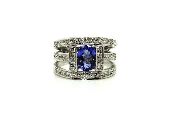 Women’s vintage diamond rings-Channel Tanzanite And Pave Diamond Ring / Item Code: RNG 21