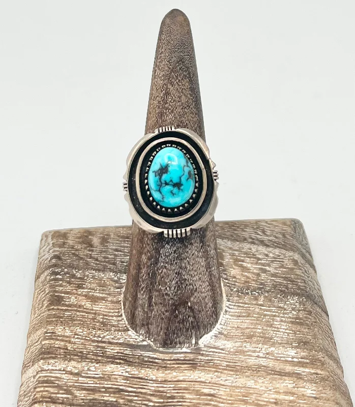 Women’s two-tone rings-Single Stone Turquoise ring