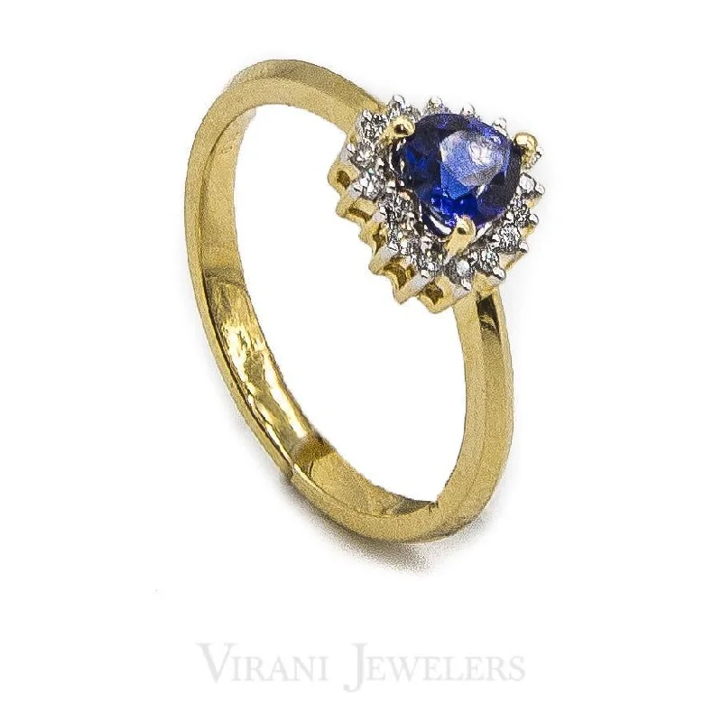 Women’s gold-plated rings-Heart Shaped Sapphire Ring Set in 14K Yellow Gold W/ 0.11CT Diamonds