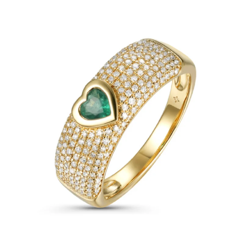 Women’s promise rings for him-Diamond Pave Emerald Heart Center