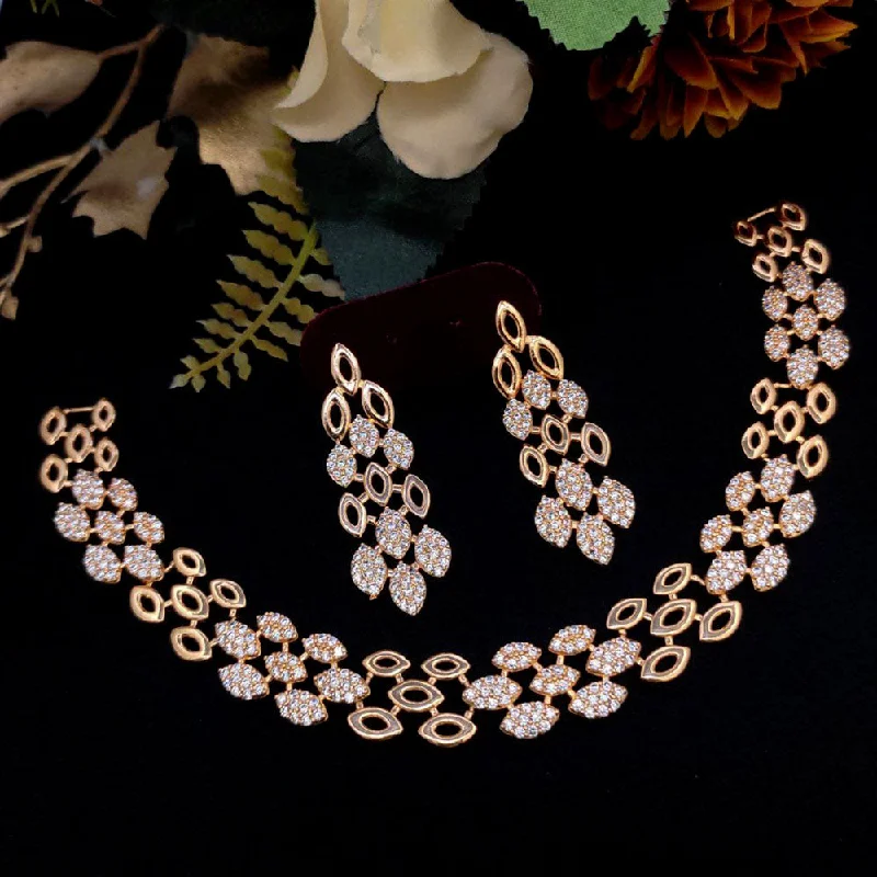 Women’s chic necklaces-Aamrapali Rose Gold Plated AD Necklace Set