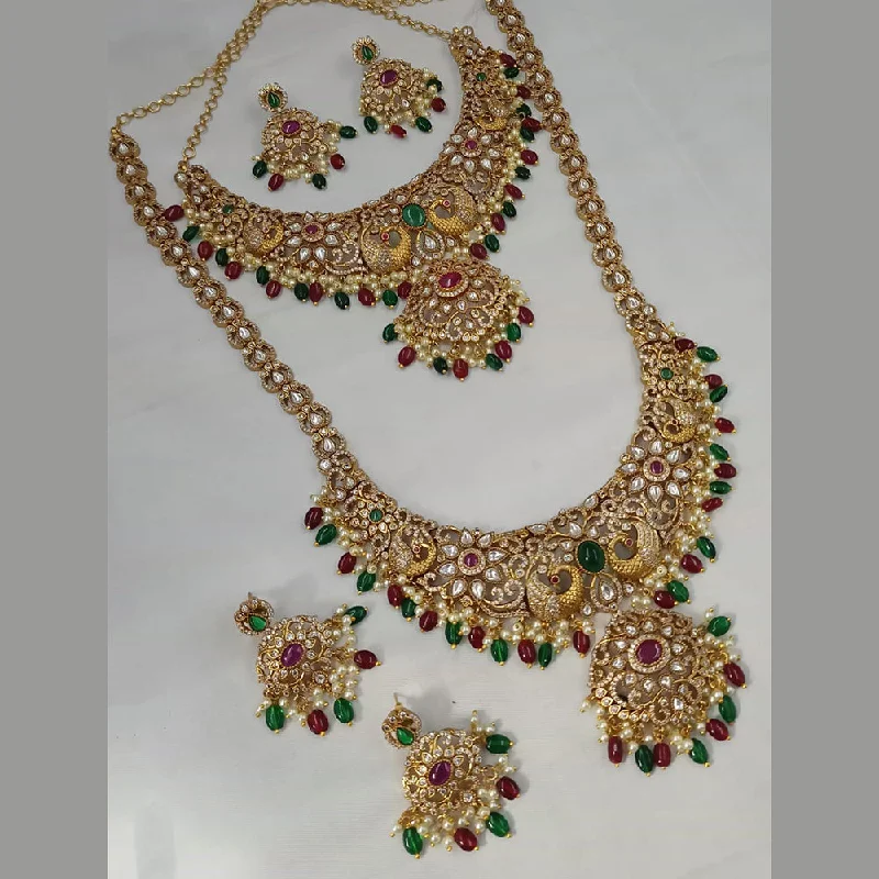 Women’s minimalistic necklaces-Padmawati Bangles Gold Plated AD And Beads Long Necklace Combo