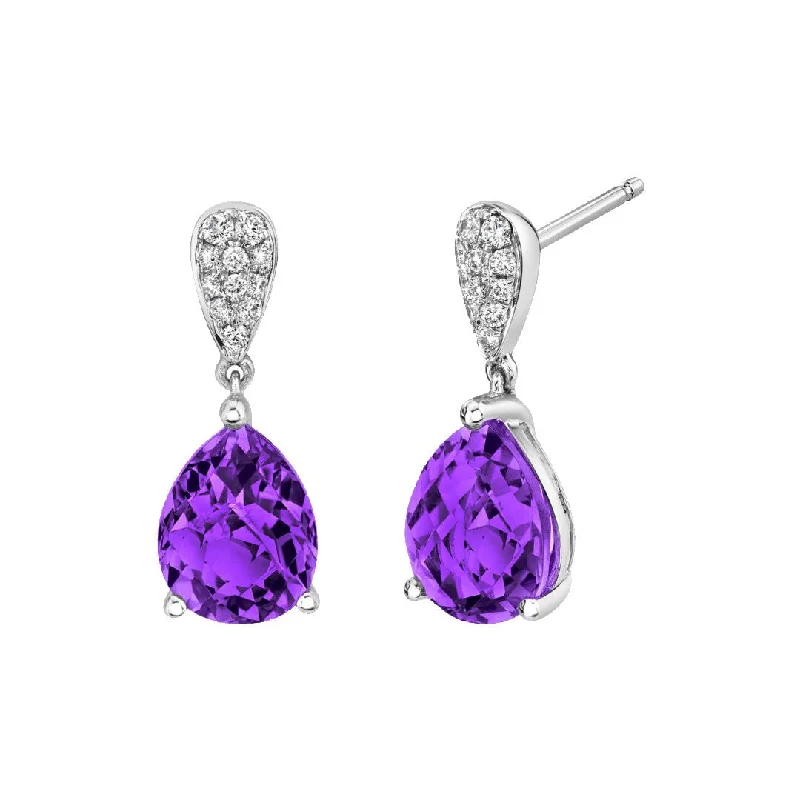 Women’s geometric earrings-Amethyst & Diamond Drop Earrings