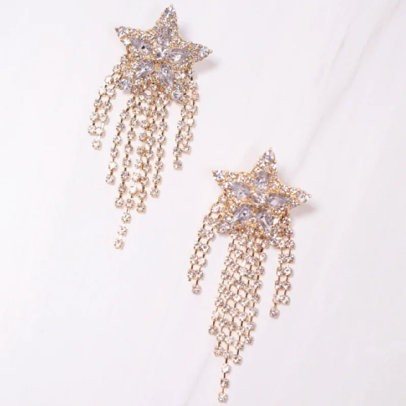 Women’s crystal hoop earrings-Star Bright CZ Star Fringe Earrings