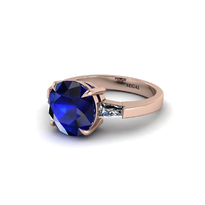 Women’s modern engagement ring-3 Stone Round Cut Sapphire With 2 Baguettes Engagement Ring - Gwendolyn No. 14