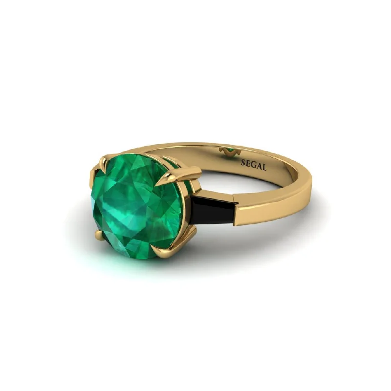 Women’s affordable solitaire engagement ring-3 Stone Round Cut Emerald With 2 Baguettes Engagement Ring - Gwendolyn No. 34