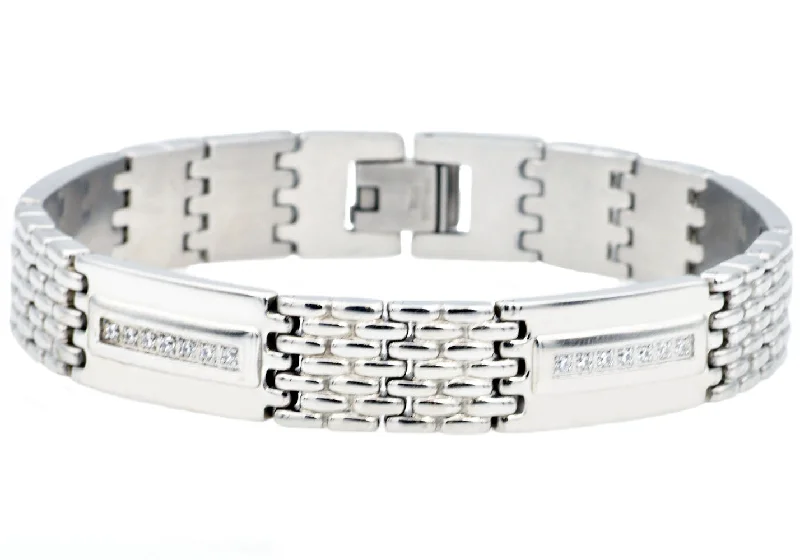 Women’s sparkly bracelet-Mens Stainless Steel Bracelet With Cubic Zirconia