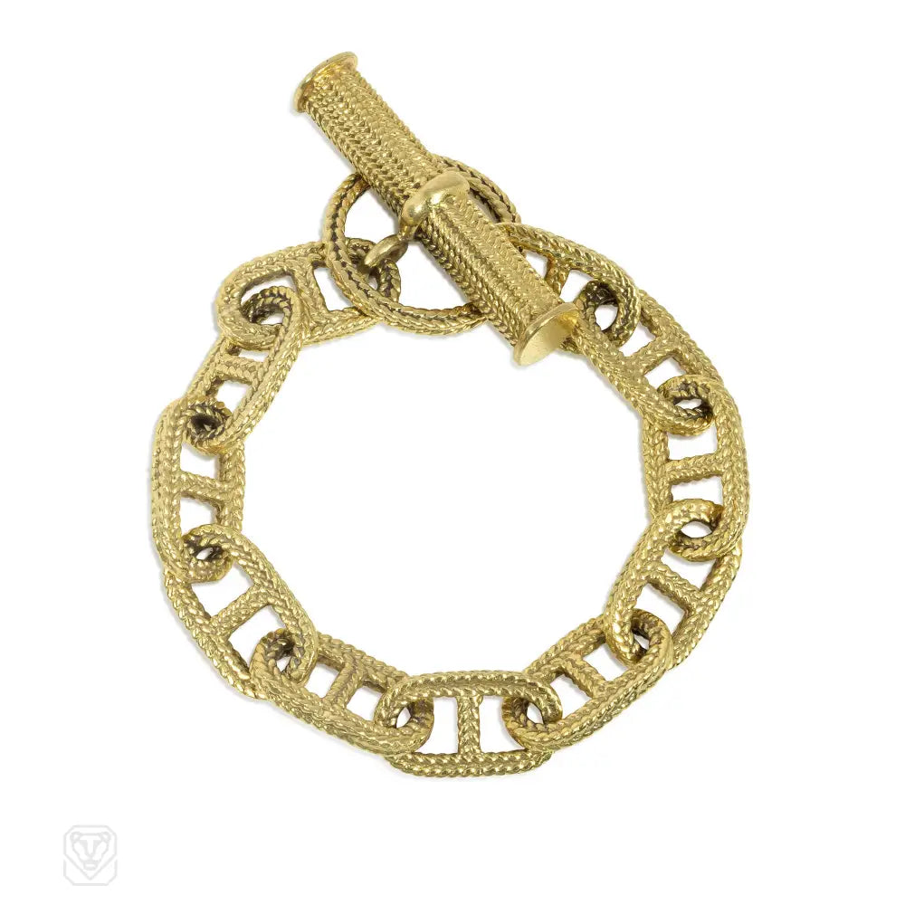 Women’s pearl bracelet-Woven gold chaîne d'ancre link toggle bracelet